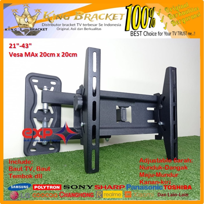 Bracket TV XIAOMI 14 s/d 43 inch 6 ARAH FULL BESI SUPER KOKOH GARANSI 100% ORI