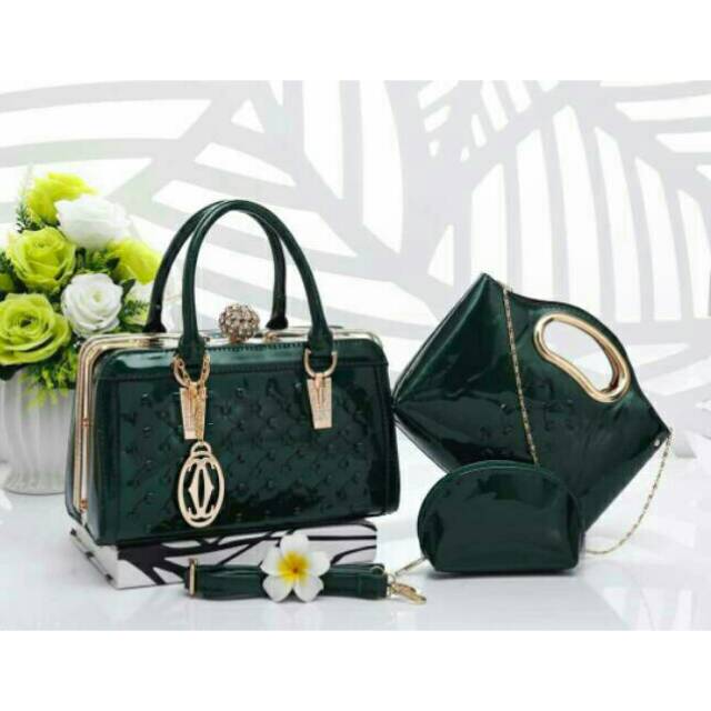 Tas cr behel Derpinda 3149 (3in1) wanita branded glossy fashion import