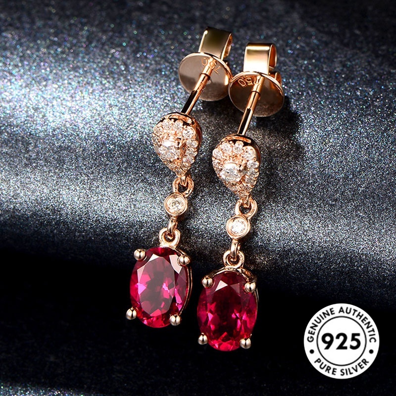 Anting Ruby Bahan 925 Sterling Silver Warna Rose Gold