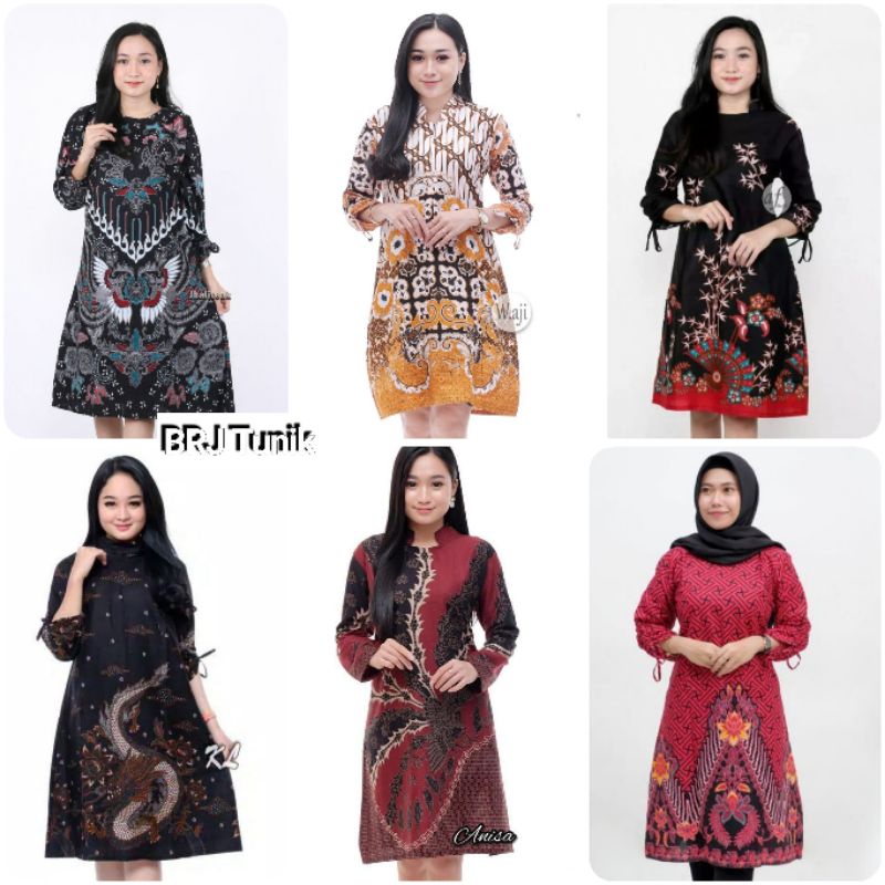 tunik pola warna Zipper depan terbaru ori baju kerja kantor Fashion wanita modern Arta batik Al 09