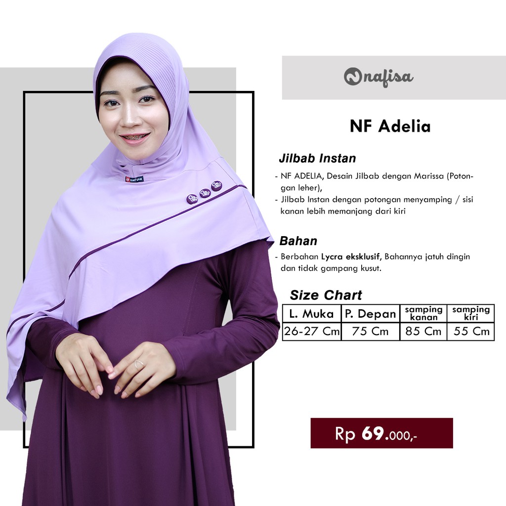 Jilbab Instan Bergo Nafisa ADELIA | Hijab Instan Bergo Segitiga Samping Kerudung Premium Bergo PAD