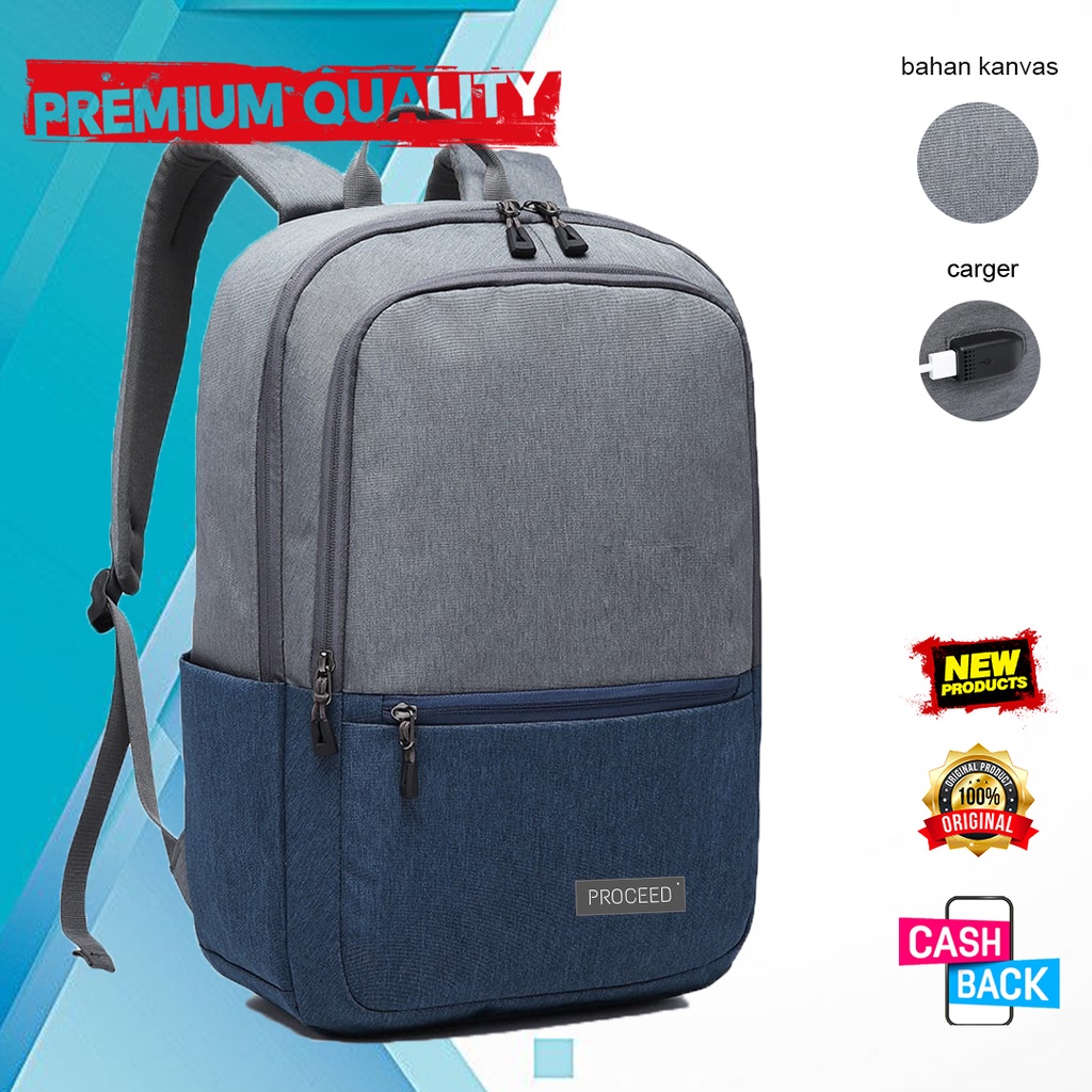 NAURIL-Tas Ransel Laptop Kasual,Tas Punggung,Tas Laptop Trendy EIBB,Backpack Up To 14inch,Tas Gandong Pria Wanita