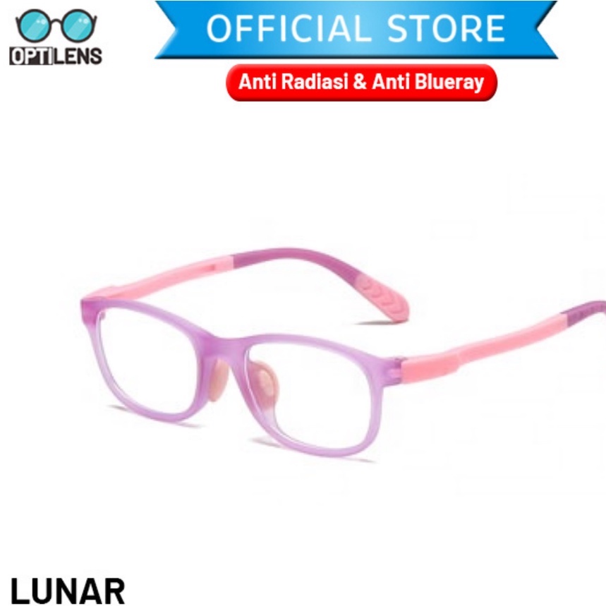 Optilens - Aluna Series Kacamata Anak Anti Radiasi Hp Komputer Antiradiasi Frame Elastis-Lunar Pink Premium
