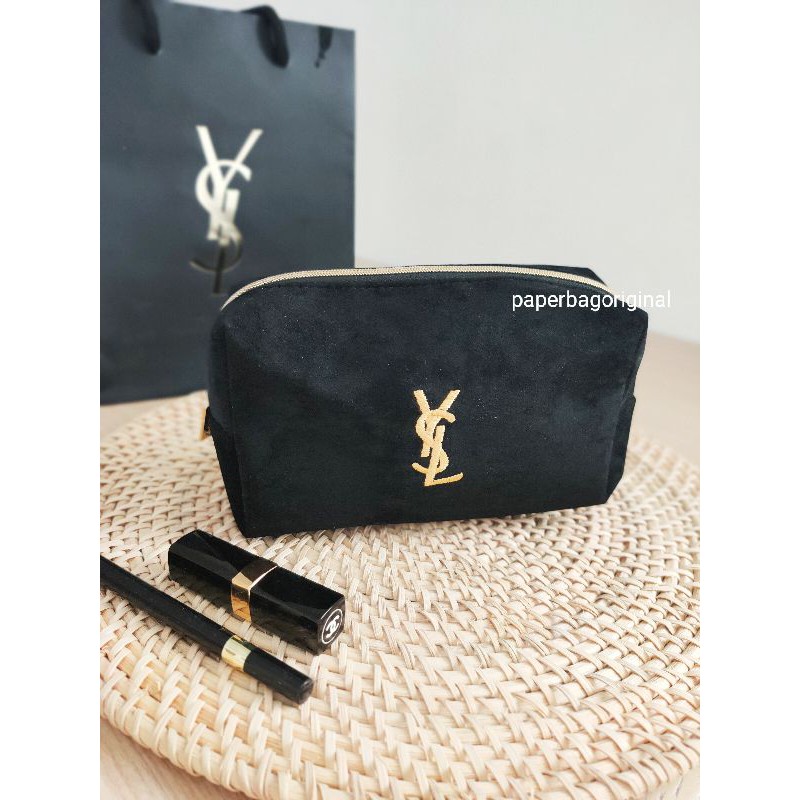 YSL Original Dompet Makeup Pouch VIP Gift Black Cosmetic case Velvet