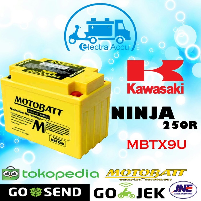 Aki motor Kawasaki Ninja 250 R motobatt MBTX9U Aki Kering / Aki Gel ORIGINAL Original