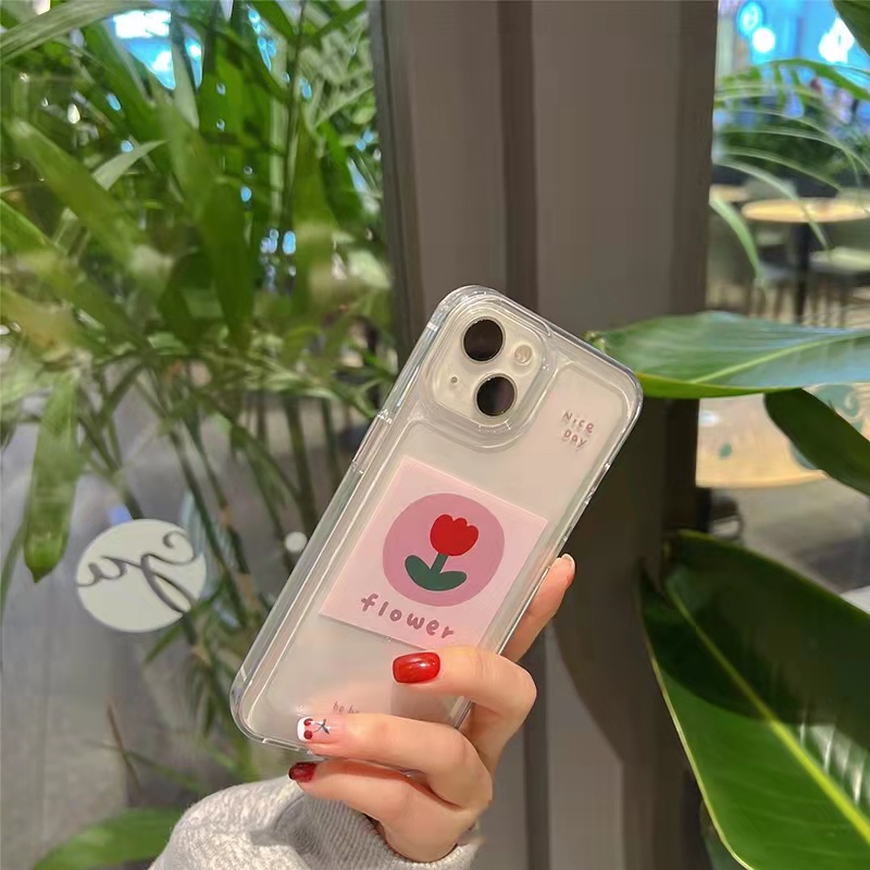 Case Bahan Akrilik Transparan Motif Bunga Merah Untuk iPhone 11 7Plus 8Plus Xr XS 13 12 Pro Max