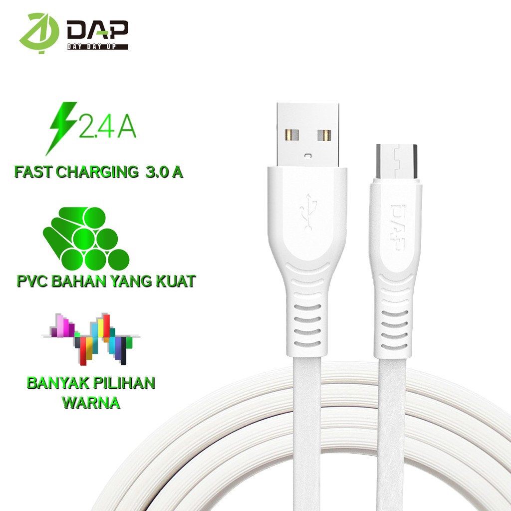 DAP Kabel Data Micro USB Android 100cm Fast Charging 2.4A Garansi Resmi 1 Tahun D-CBM100