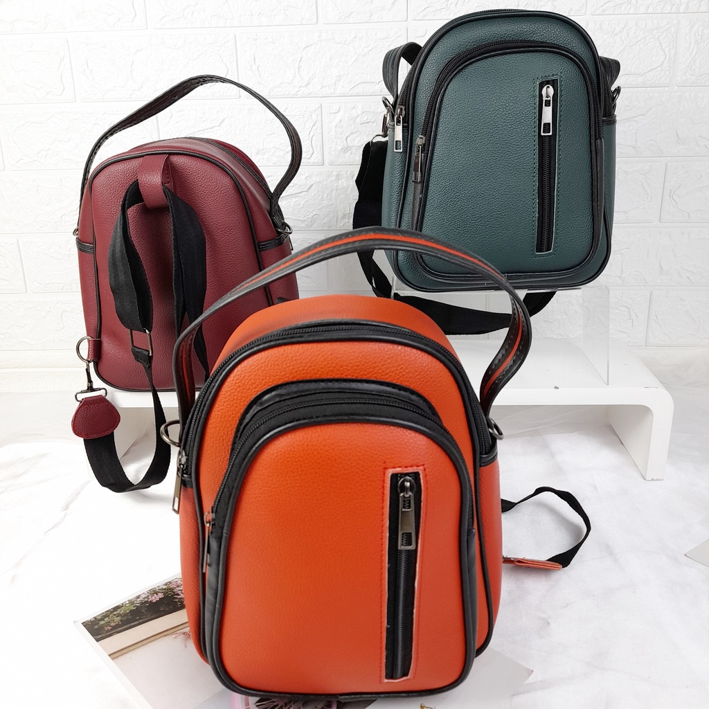 Tas Ransel Backpack Kecil 3in1 Selempang Kulit Tebal Premium Sintetis Import Lomenia Wanita Tas112