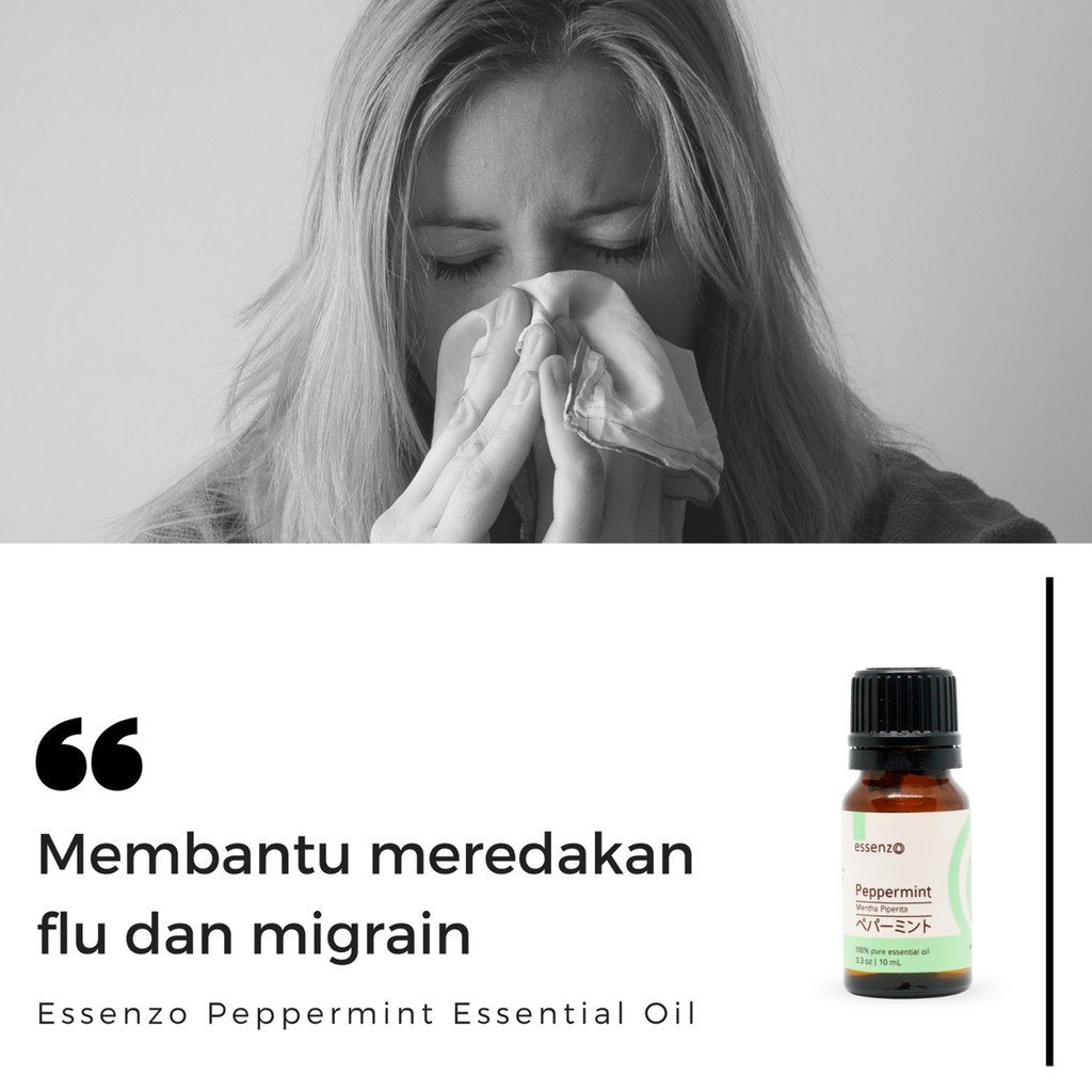 Mengatasi Flu dan Migrain Dijamin Ampuh Minyak Herbal Alami Essenzo Peppermint Essensial Oil