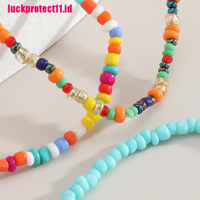 (LUCK) 7pcs / Set Gelang Tangan Elastis Aksen Manik-Manik Warna-Warni Gaya Bohemia Untuk Wanita