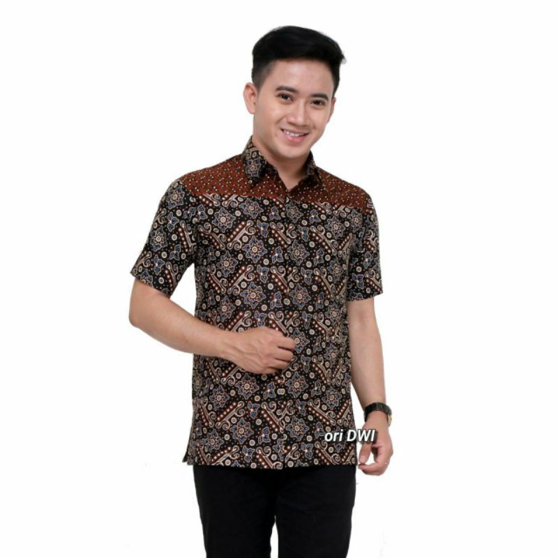 BSWART Batik HRB026 Kenongo Hem Pendek Padi Pekalongan M L XL Batik Pria MURAH Modern Grosir-Hem Mataram ht