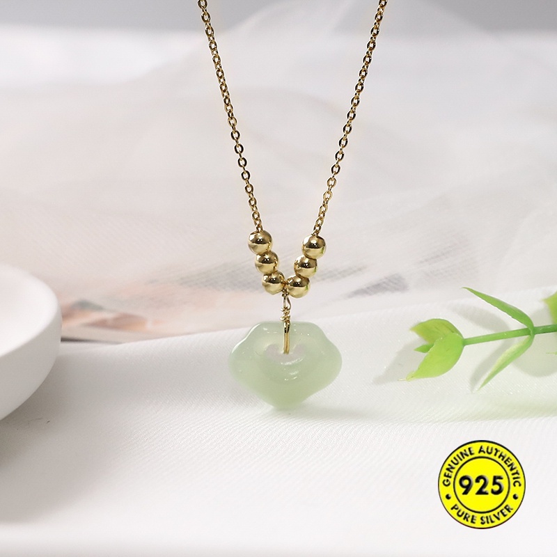 Kalung Rantai Sterling Silver 925 Dengan Liontin Batu Giok Hetian 18k Untuk Wanita