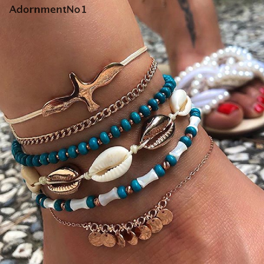 (AdornmentNo1) Gelang Kaki Wanita Desain Geometri Kerang Gaya Bohemian Untuk Pantai