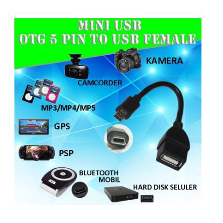 Usb mini 5pin male to Usb-A 2.0 female cable otg BLACK NB 480Mps sync data - Kabel otg Usb 5p 5 pin to usb2.0