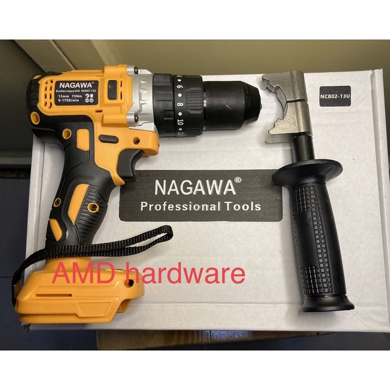 NAGAWA NCB02-13U CORDLESS BOR BETON IMPACT TEMBOK 13mm BRUSHLESS HANYA UNIT MESIN, BATERAI DAN CHARG