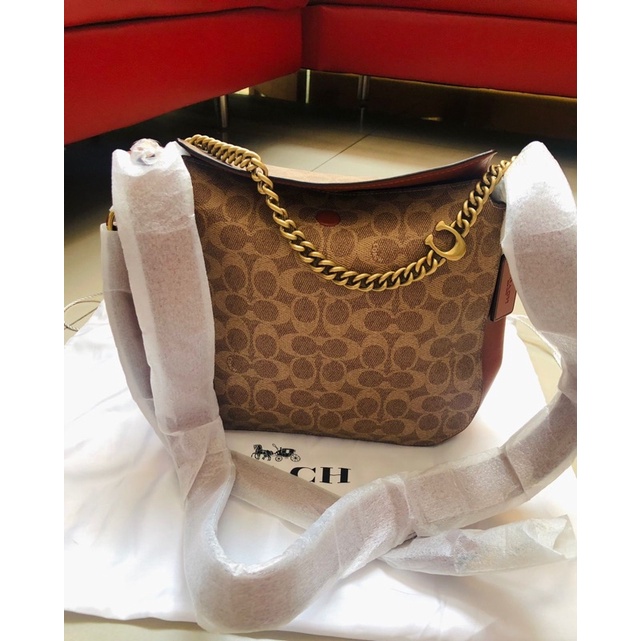 coach chain hobo tan rust