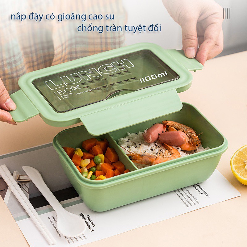 Aiko Lunch Box 1100 ml Kotak Bekal Makan LB-B003 - Kotak Makan Siang Bekal Quality Tebal Free Sendok Garfu