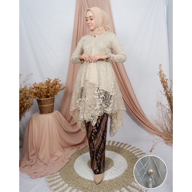 ( COD ) Setelan kebaya tunik selendang kutubaru payet - motif bunga - outfit kekinian - kebaya modern - bahan brukat non gliter - baju pesta keluarga, wisuda, pakaian kondangan, nikahan ataupun akad