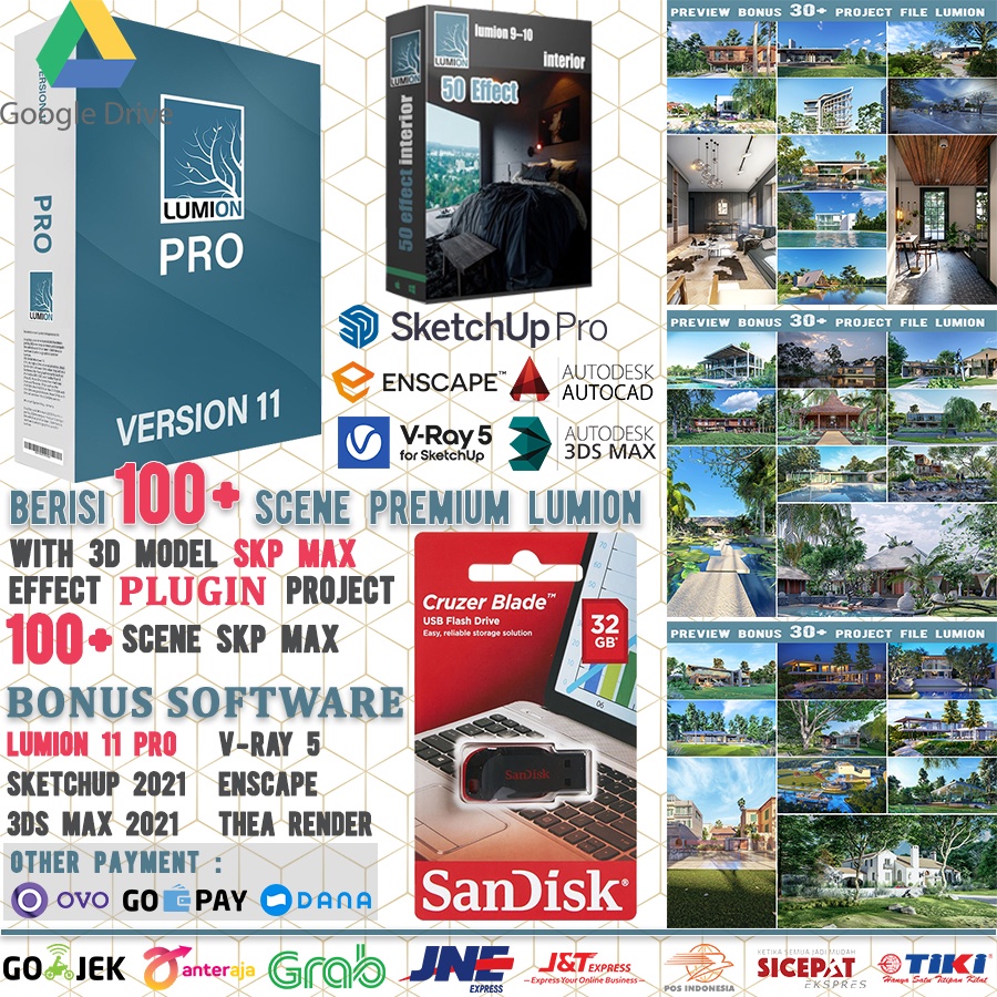 SCENE EFFECT FULL KOMPLIT LUMION 11 3D SKETCHUPP DI FLASHDISK 32 GB