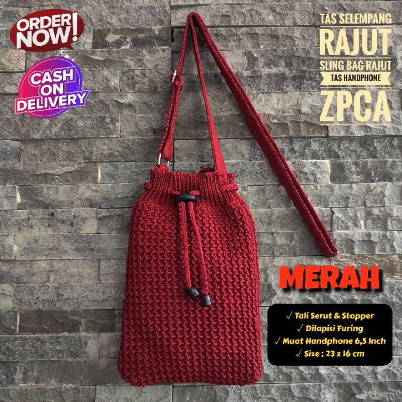 Tas Selempang Rajut Sling Bag Rajut Tas Handphone Premium