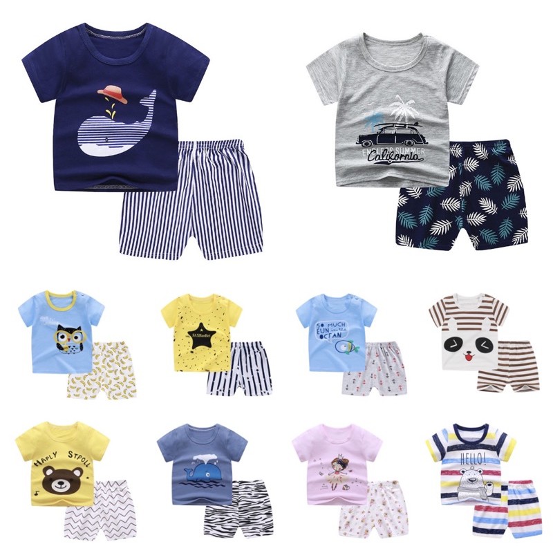 Setelan Pendek Fashion Import Adem Kartun Bayi 0-4 Import Tahun CBKS LC VC