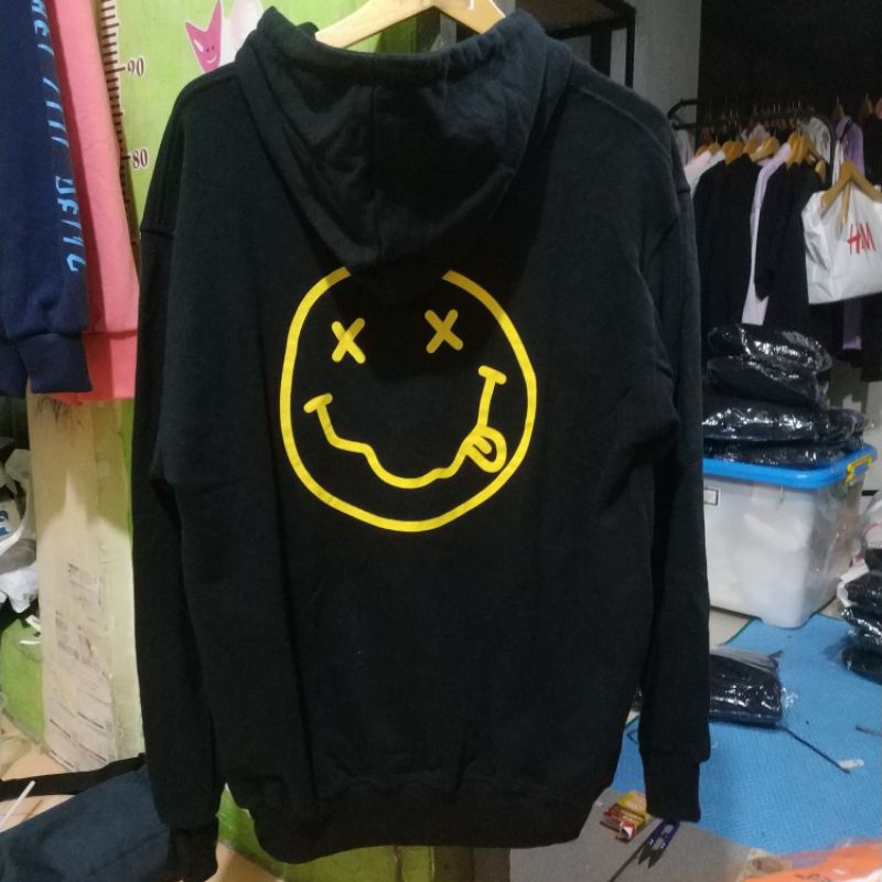 Hoodie Hnm Pria Wanita Nirvana Yellow Black H&amp;m Hitam Free Paper Bag