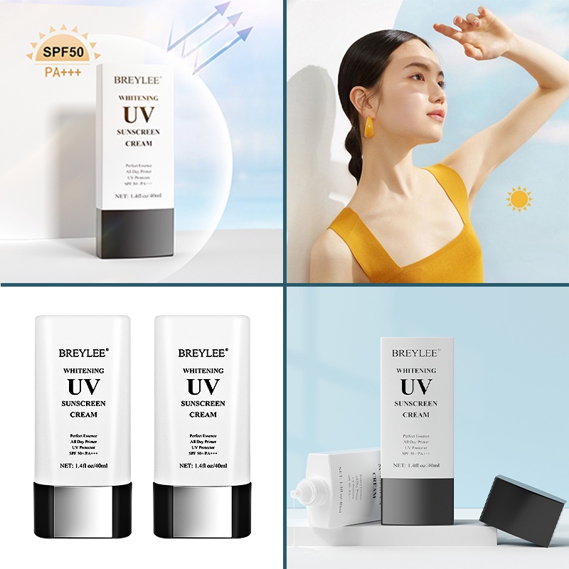 (SUN SCREEN) BREYLEE Whitening UV Sunscreen Cream SPF 50 PA +++ Spot Proof Skincare Wajah Suncreen - Untuk Semua Jenis Kulit -40ml Mencerahkan Pelembap Tabir Surya Sunscreen