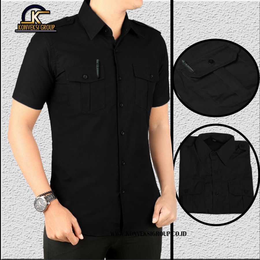 Kemeja Pria Wanita Lengan Pendek Baju PDL PDH Polos Seragam Lapangan / Kemeja Polos Pria Warna Hitam