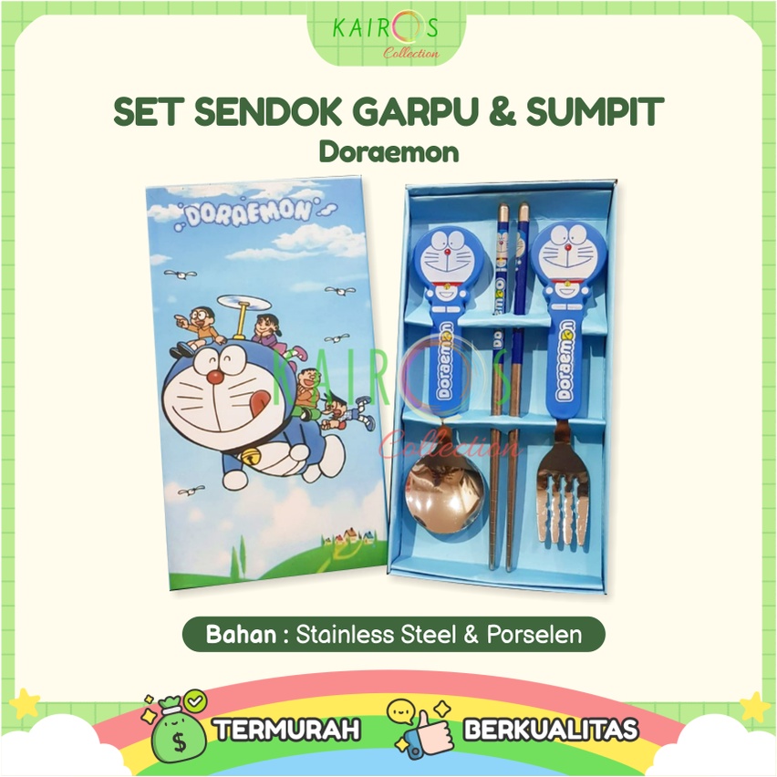 Sendok Set Makan Anak Karakter Lucu - Set Sendok Garpu &amp; Sumpit Karakter