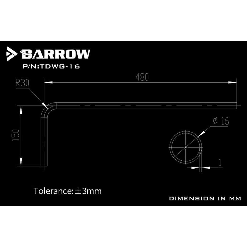 BARROW TDWG-16 16mm 90 Single Bend Cooper Chrome Plated Metal Rigid Tube 490mm