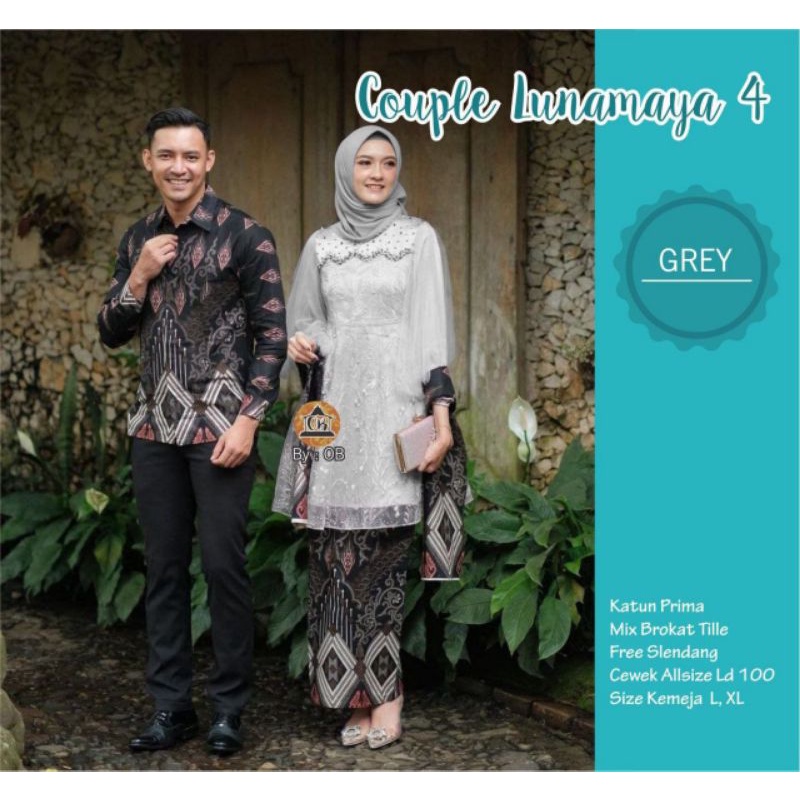 COUPLE LUNAMAYA 4 BATIK SARIMBIT KEBAYA BATIK MODERN MODIS KEMEJA LENGAN PANJANG ABU UNGU LILAC LAVE