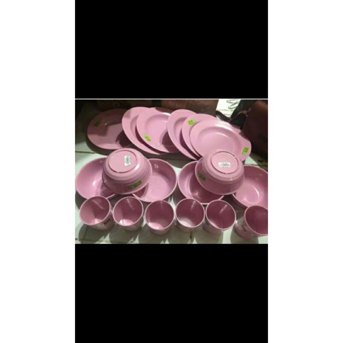 L.Maryanne Cx423 Set Makan Melamin Piring Mangkok Gelas Pink Babypink Shabbychic