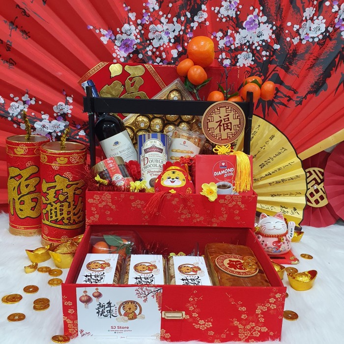 

Paket box dekorasi sakura hampers imlek cny parcel kado kue kering 35 - Wine....