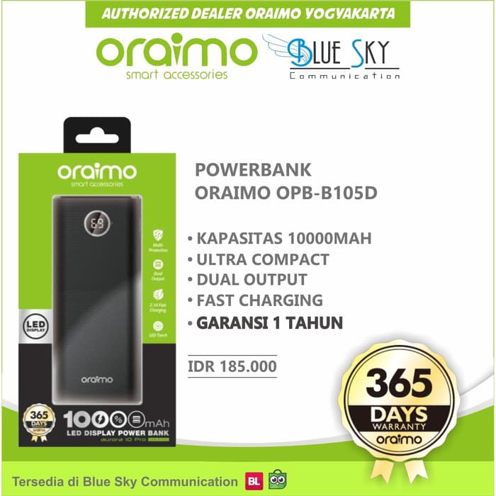 PORTABLE POWERBANK 10000MAH ORAIMO OPB-B105D FAST CHARGE SLIM