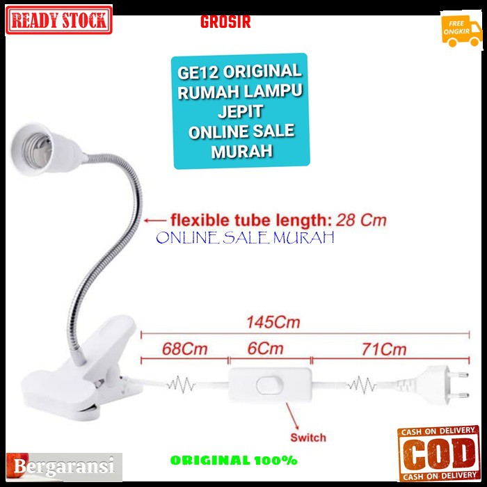 G12 Rumah lampu belajar jepit GE12 lampu baca fitting e27 original clamp led light power terang saklar mesin fleksibel belalai lentur lamp meja emergency bohlam penerangan hias Senter gantung sorot dinding G12  Bisa segala jenis lampu  Lampu Meja Jepit Fl
