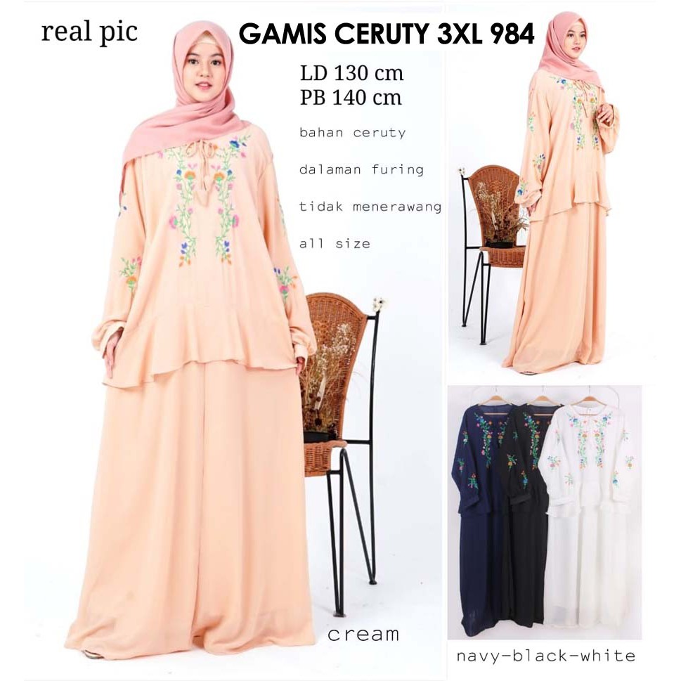 BIGCLO - (COD) LD 130cm Jumbo Gamis Ceruty 3XL Baju Wanita Muslim Syari Long Dress Lengan Panjang