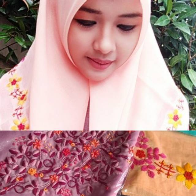 Custom kerudung sulam tangan/kerudung sulam benang asli