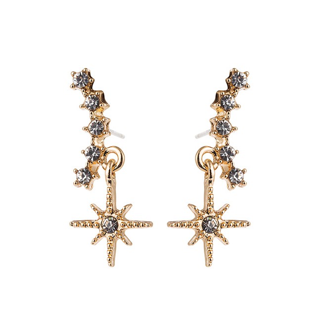 LRC Anting Tusuk Fashion Alloy Diamond Star Shaped Geometric EarringsD86627