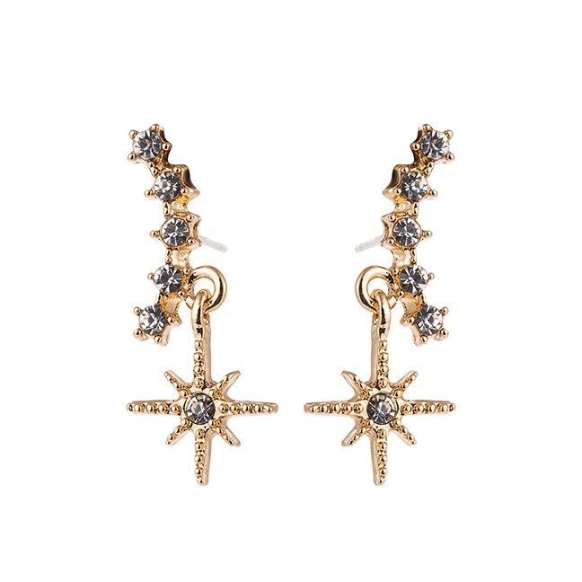 LRC Anting Tusuk Fashion Alloy Diamond Star Shaped Geometric EarringsD86627