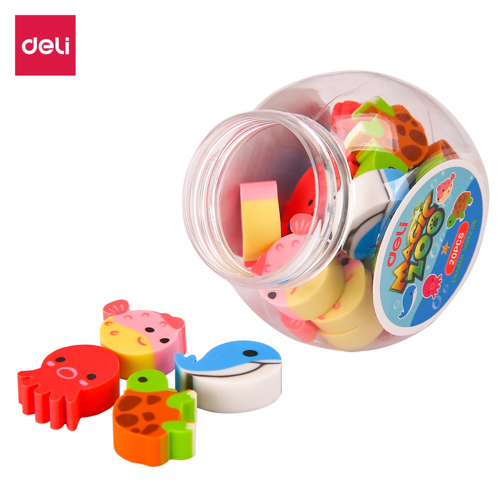 HAPPY TIME DELI ERASER PENGHAPUS MAGIC ZOO BUCKET ISI 20 PCS KARAKTER ANIMAL HEWAN LUCU MIX EH03206