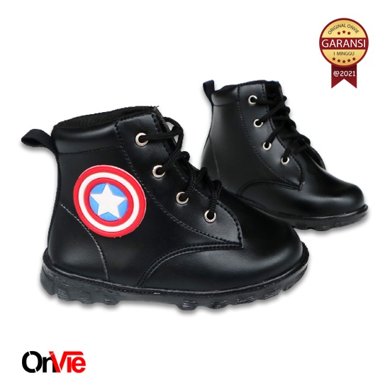 Sepatu Anak Boots Formal Pria Original Kulit  Motif Super Hero Kapten Amerika