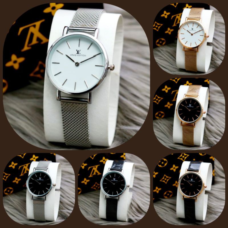 Jam Tangan Analog Wanita Louis Vuitton LV8008W Rantai Pasir Stainless Steel Free Box