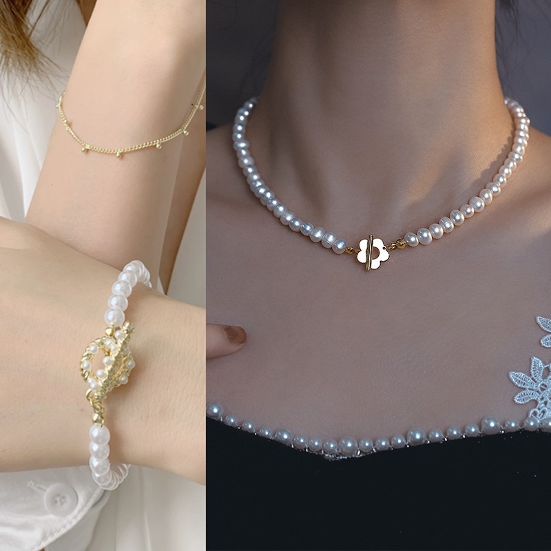 Kalung Dan Gelang Liontin Mutiara Gaya Hip Hop Korea Untuk Wanita