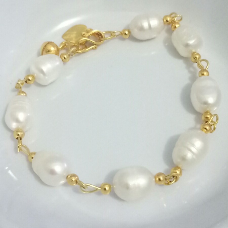 Gelang Lilit Lapis Emas 24k Mutiara Air Tawar Putih