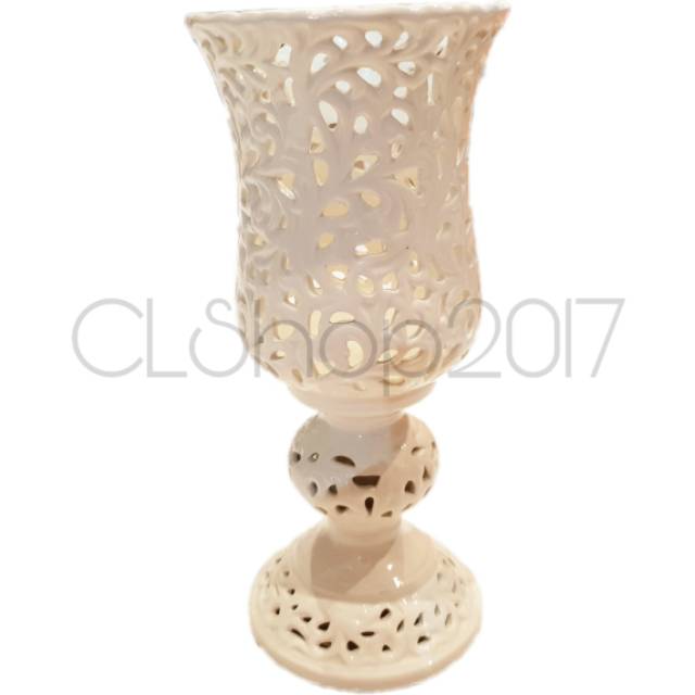 WHITE CERAMIC GLASS CANDLE HOLDER TEMPAT LILIN T 23 cm, D 9,5 cm