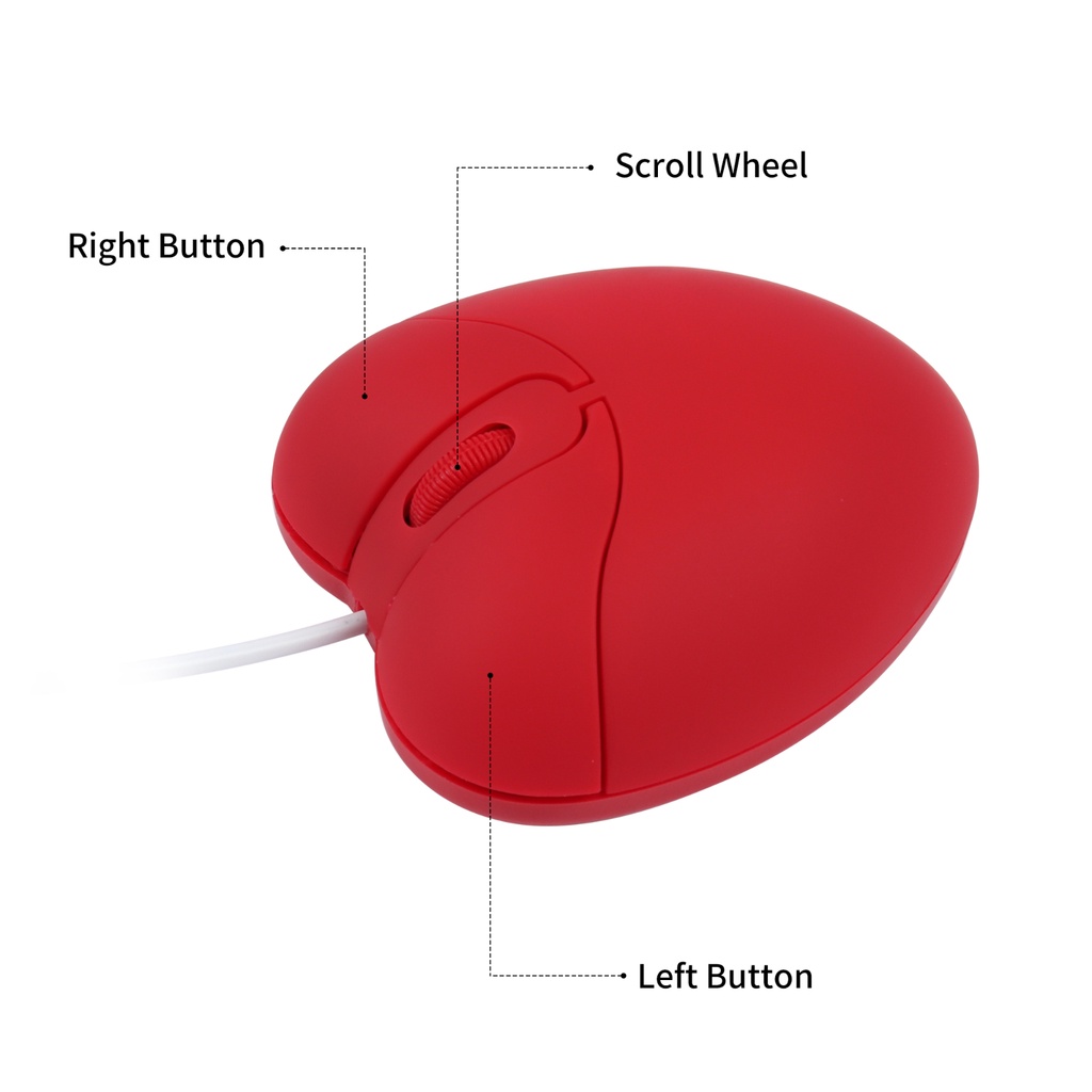 Cute Love Heart Shape Wired Mouse Portable Mini Mice Kartun Mouse Untuk PC Laptop