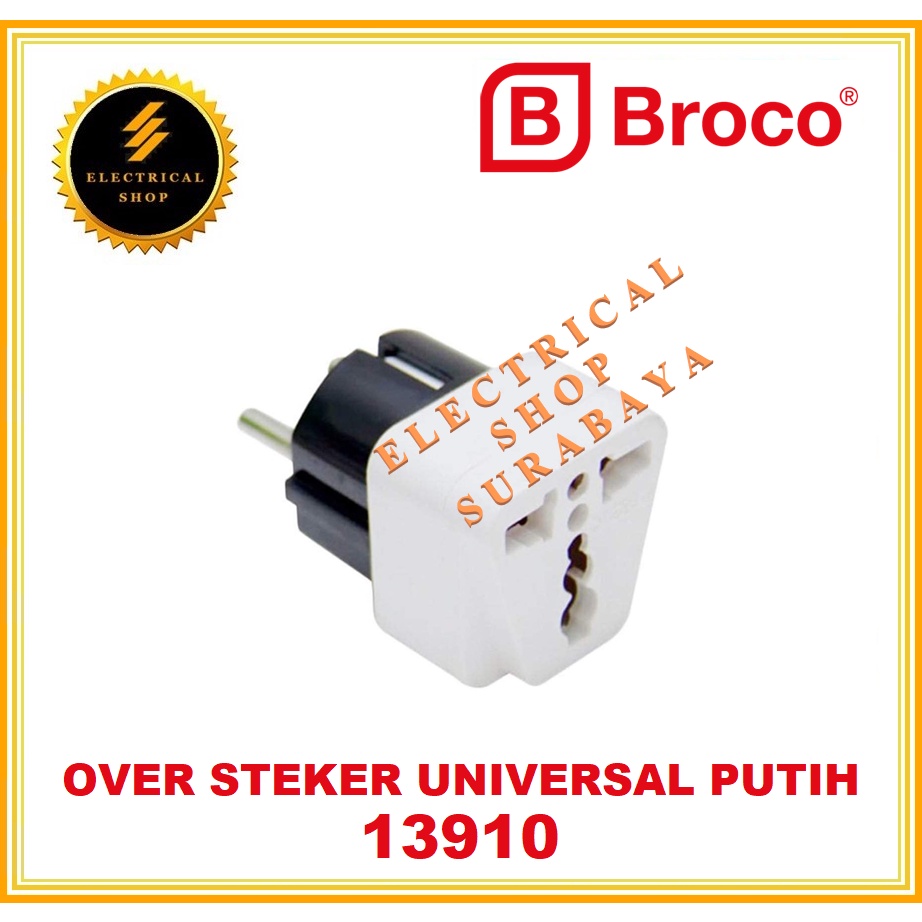 BROCO OVER STEKER UNIVERSAL PUTIH 13910 (HARGA GROSIR) - 1391055 ADAPTOR PLUG COLOKAN PENYAMBUNG 3