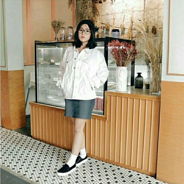 WANITA-JEANS-JAKET- JAKET JEANS OVERSIZE - PUTIH - S -JAKET-JEANS-WANITA.