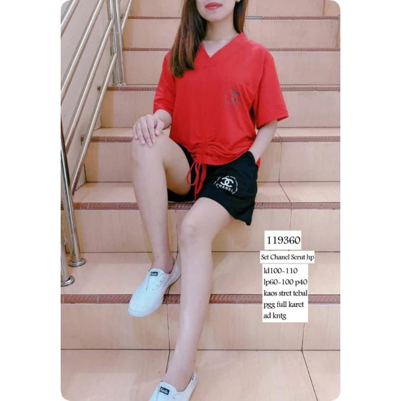 SETELAN KAOS OBLONG+CELANA WANITA IMPORT PREMIUM CHANEL SERUT 119360