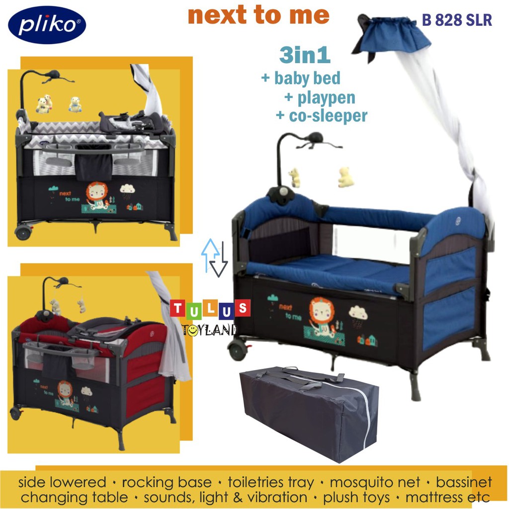 Pliko Next to Me Travel Cot B 828 SLR Box Bayi Kelambu dan Sisi Bisa Turun